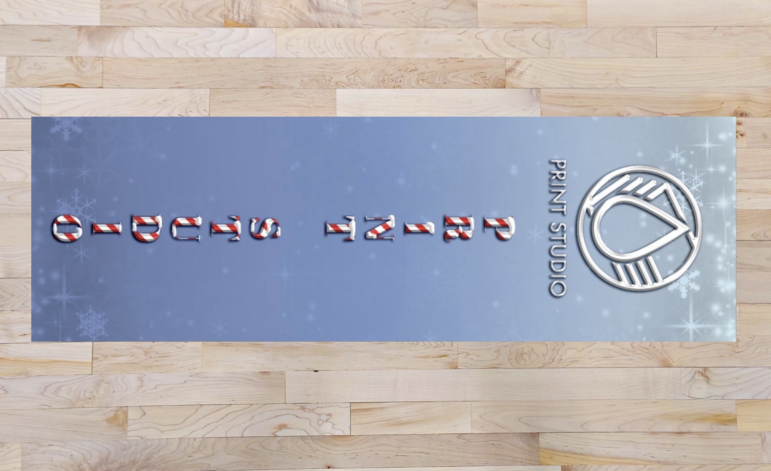 Print Studio holiday-themed floor decal on hardwood floor